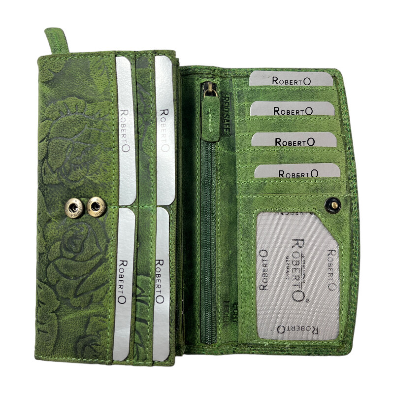 Lozano Dámská kožená peněženka s růží zelená 3998/2