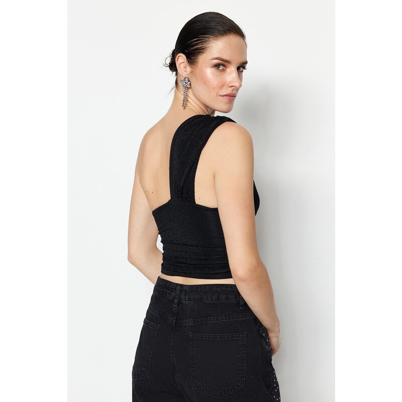 Trendyol Black Crop Lined Knitted Shimmer Bustier