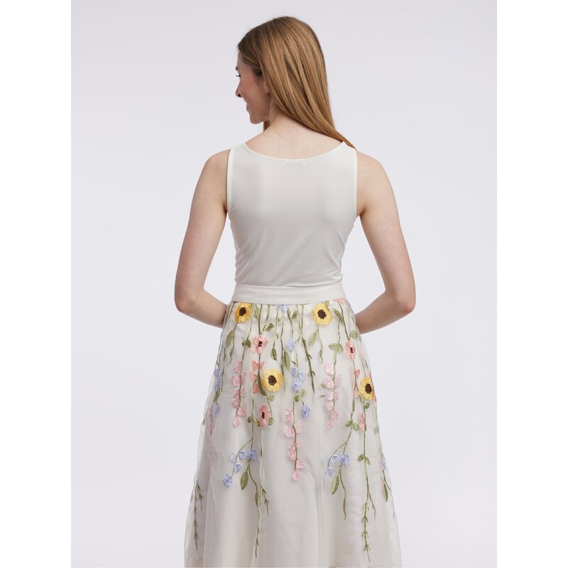 Orsay Krémová dámská květovaná midi sukně - Dámské