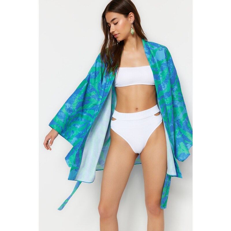 Trendyol Abstract Patterned Belted Mini Woven Kimono & Kaftan