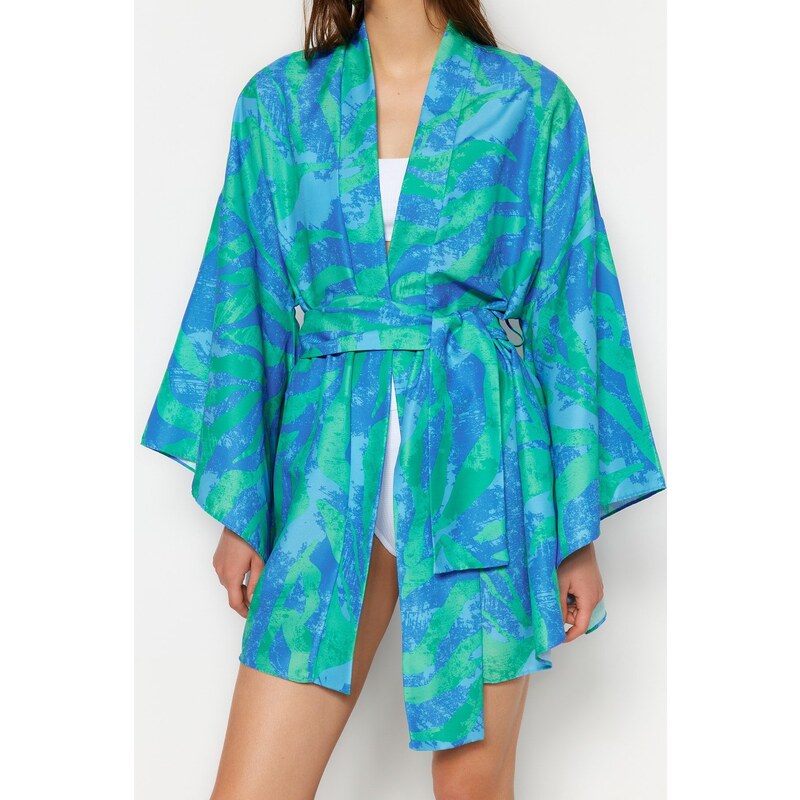 Trendyol Abstract Patterned Belted Mini Woven Kimono & Kaftan