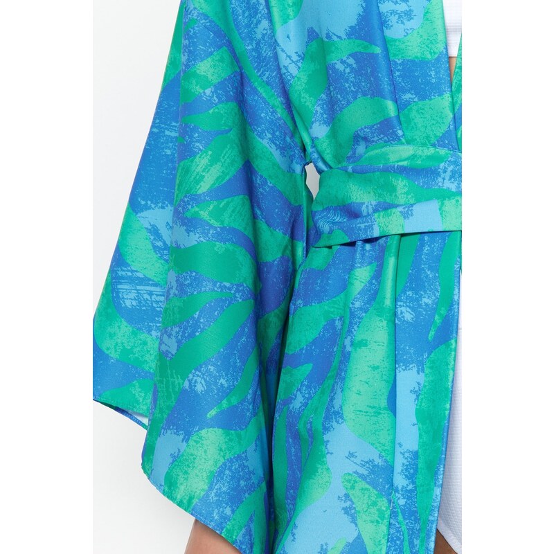 Trendyol Abstract Patterned Belted Mini Woven Kimono & Kaftan