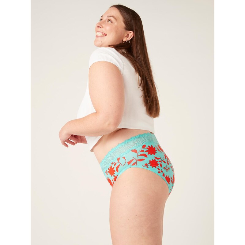 Menstruační kalhotky Modibodi Sensual Hi-Waist Bikini Maxi Wildflower Aqua - VYBALENÉ (MODI4042WAVYB)