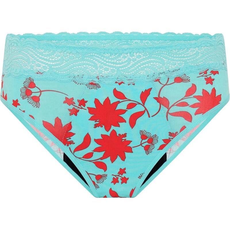 Menstruační kalhotky Modibodi Sensual Hi-Waist Bikini Maxi Wildflower Aqua (MODI4042WA)