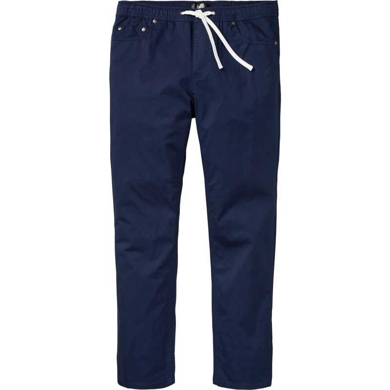 bonprix Strečové kalhoty bez zapínání v pohodlném střihu Regular Fit Straight Modrá