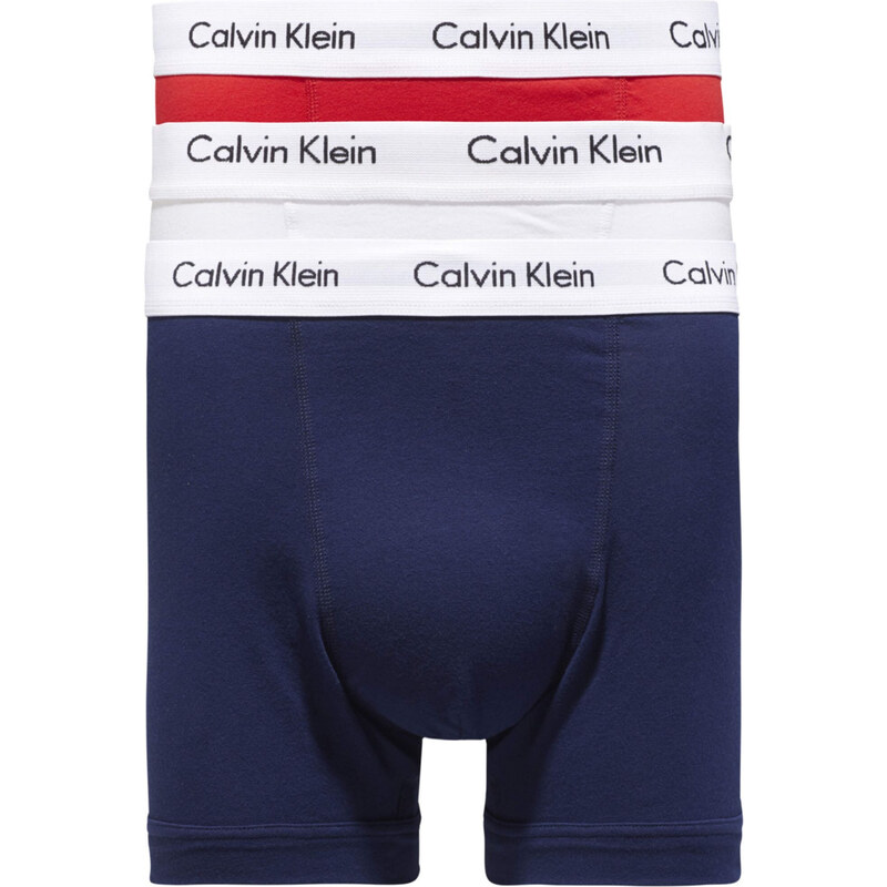 Pánské trenky 3 Pack Trunks Cotton Stretch 0000U2662GI03 bílá/červená/modrá - Calvin Klein