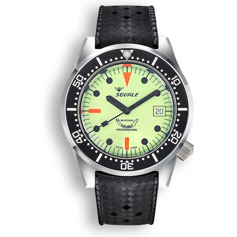 Squale Watches Stříbrné pánské hodinky Squale s gumovým páskem 1521 Full Luminous - Silver 42MM Automatic
