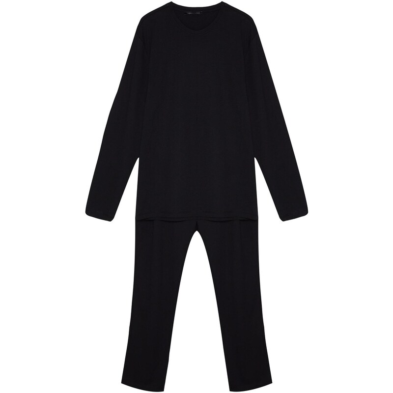 Trendyol Black Regular Fit Knitted Pajamas Set