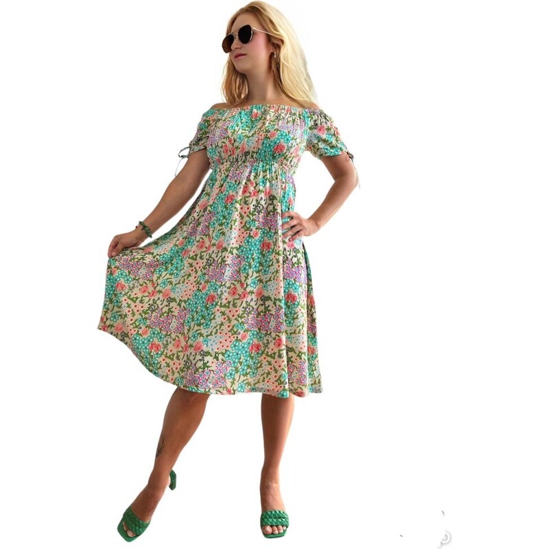 Sale-Letní šaty s Carmen výstřihem 3155 - drobná kvítka