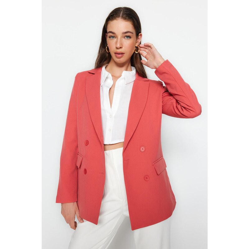 Trendyol Red Regular Lined Double Breasted Closure Woven Blazer Jacket