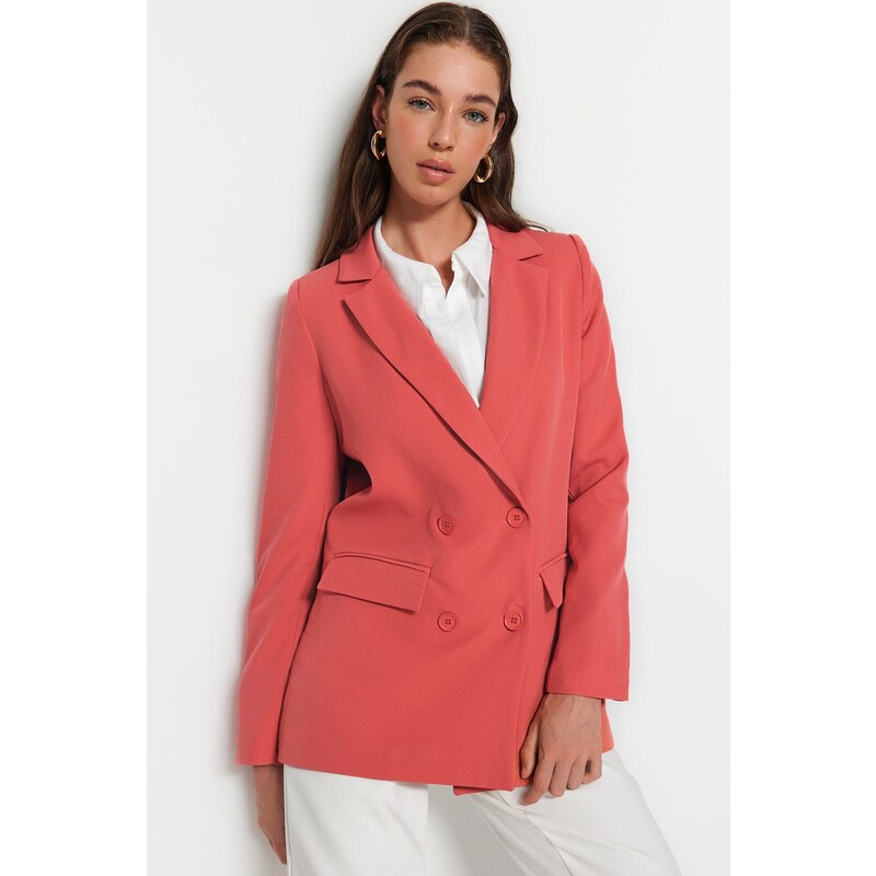 Trendyol Red Regular Lined Double Breasted Closure Woven Blazer Jacket