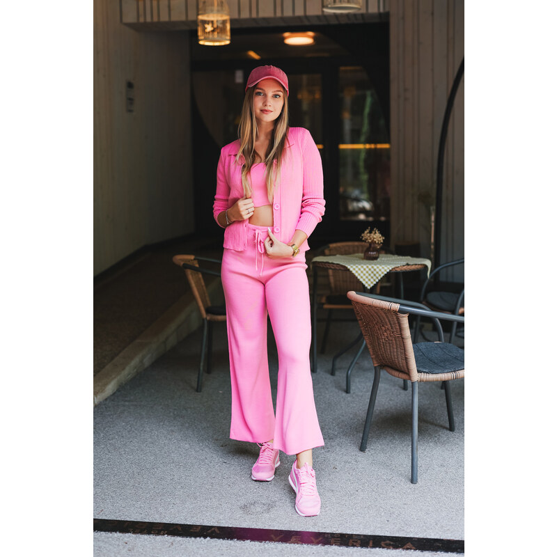 Trendyol Pink Button Detailed Blouse-cardigan-Pants 3-pack