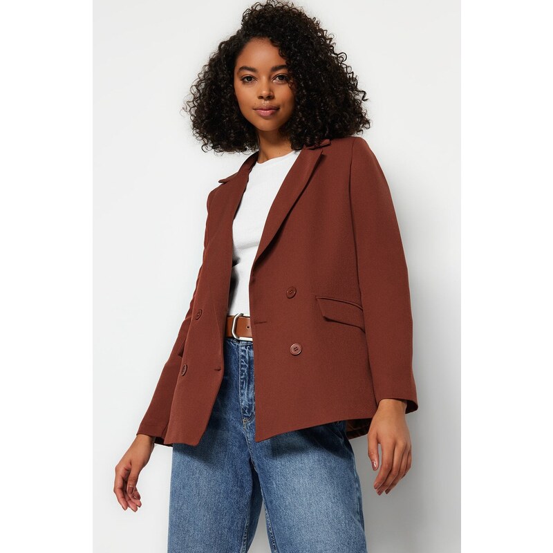 Trendyol Brown Regular Lined Double Breasted Closure Woven Blazer Jacket