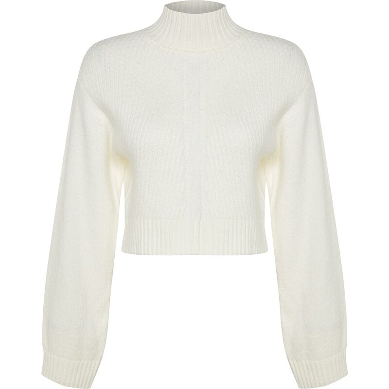 Trendyol Ecru Crop Soft Textured High Neck Knitwear Sweater