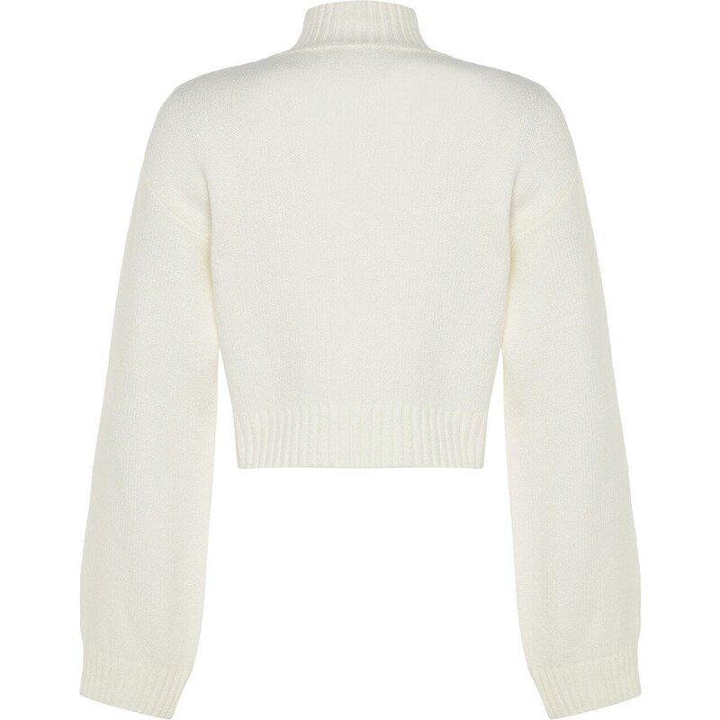 Trendyol Ecru Crop Soft Textured High Neck Knitwear Sweater