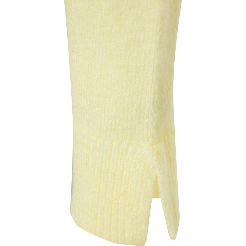 Trendyol Yellow Basic Soft Textured High Neck Sleeve End Štěrbinový pletený svetr