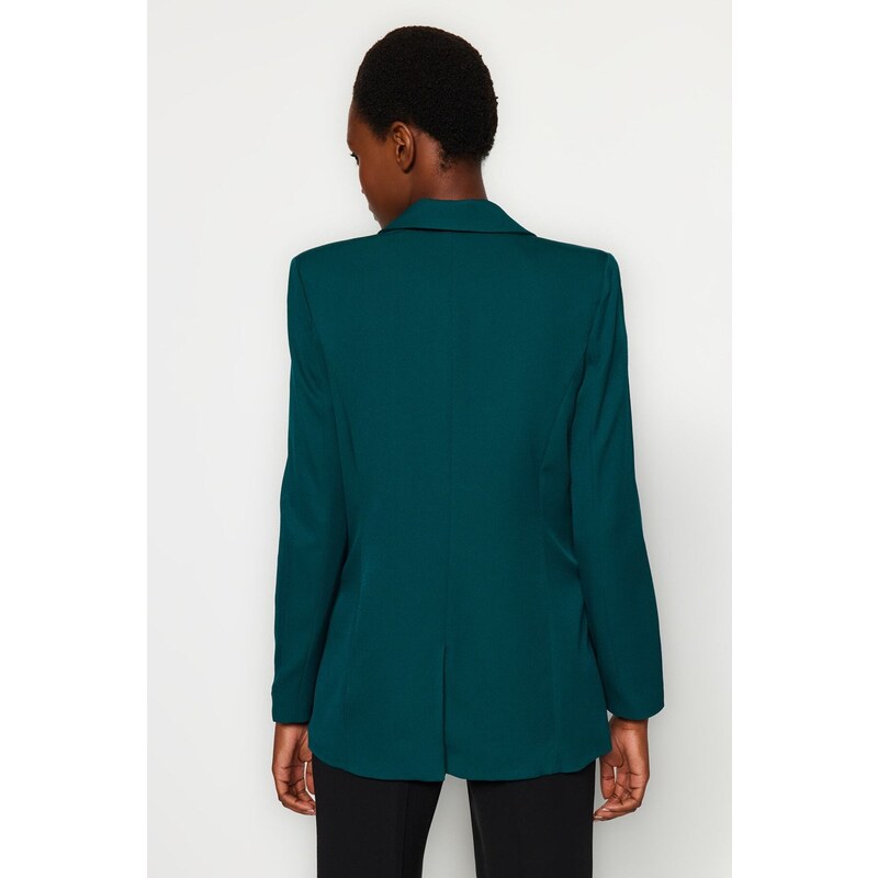 Trendyol Emerald Green Regularly Lined Woven Blazer Jacket with Button Detail