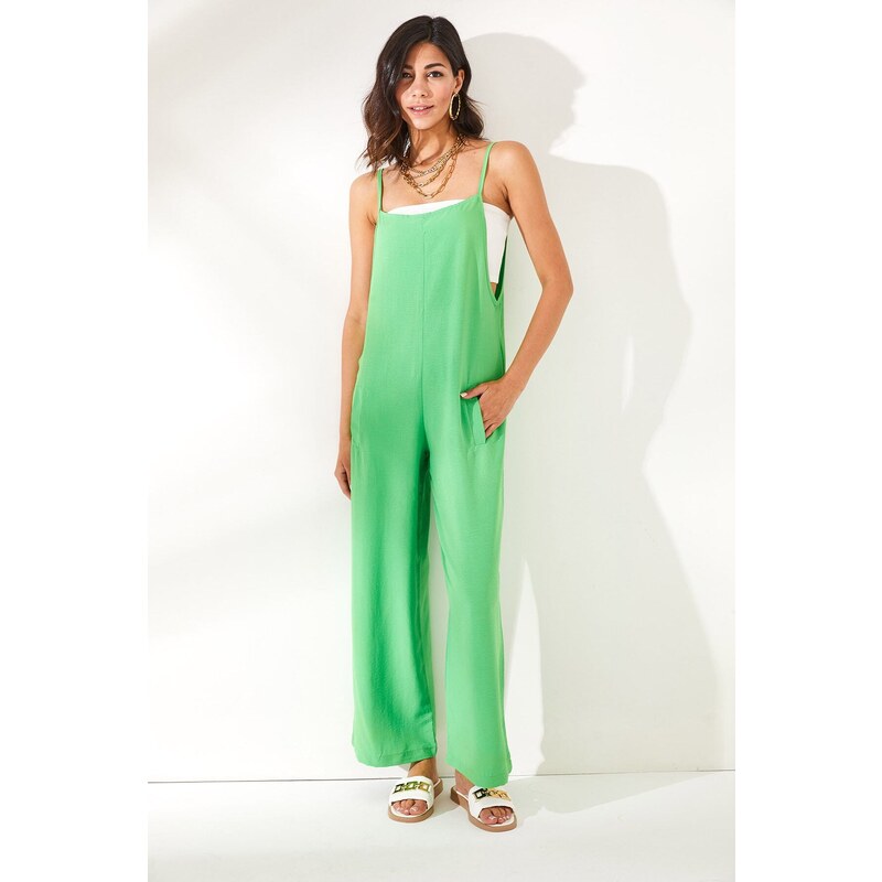Olalook Women's Pistachio Loose, Pocket Loose, Flowing Overall