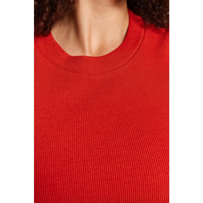 Trendyol Curve Cinnamon Corduroy Knitted Cut Out Detailed Blouse