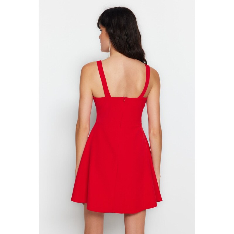 Trendyol Red Open Waist/Weave Skater Evening Dress
