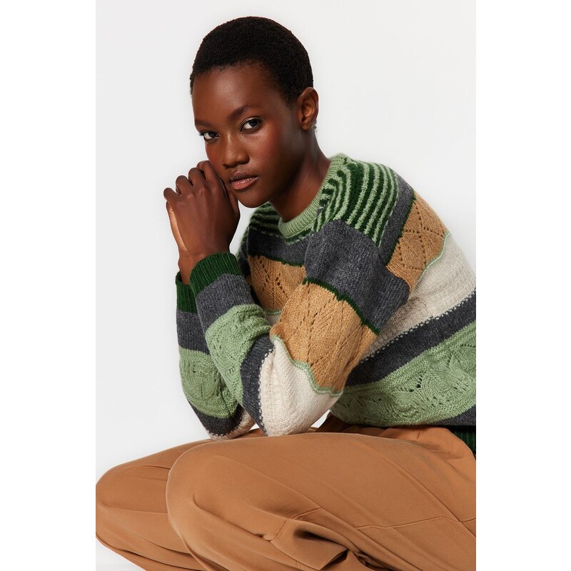 Trendyol Mint Soft Textured Color Block Knitwear Sweater
