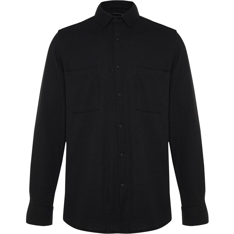 Trendyol Black Regular Fit Waffle Textured Knitted Shirt