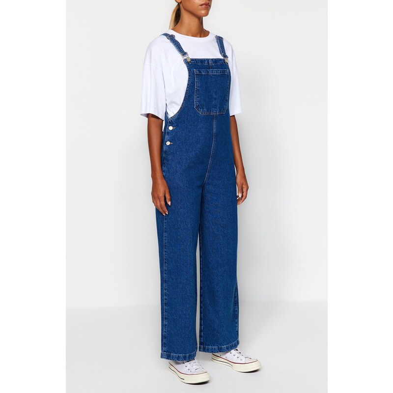 Trendyol Dark Blue Denim Overalls Jumpsuit