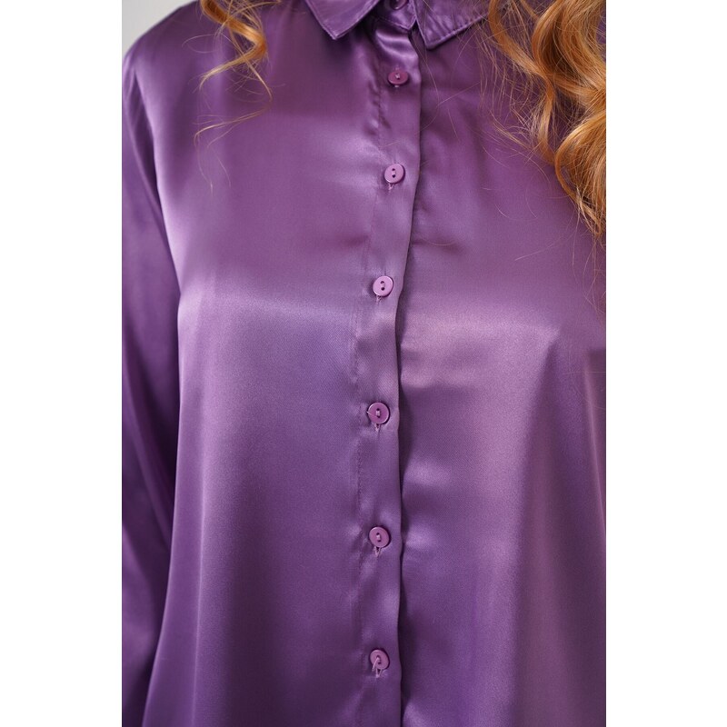 Bigdart 3964 Lightly Flowy Satin Shirt - Purple