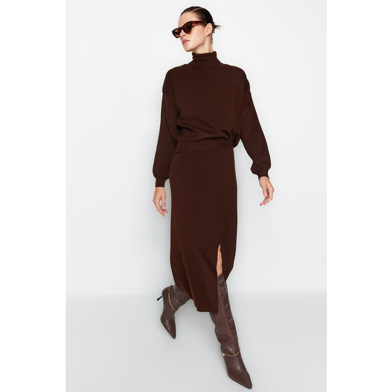 Trendyol Brown Turtleneck Knitwear Two Piece Set