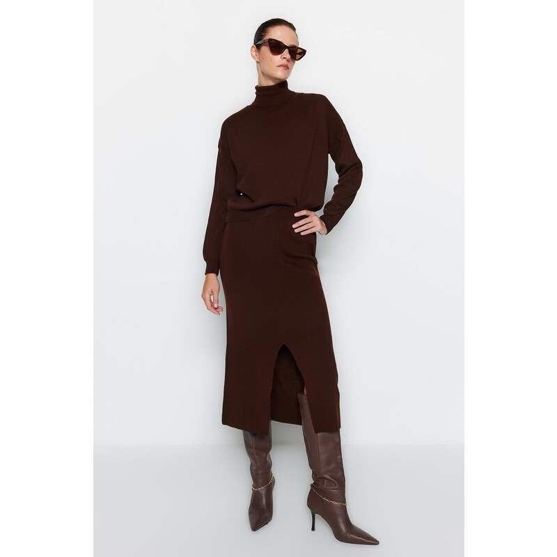 Trendyol Brown Turtleneck Knitwear Two Piece Set