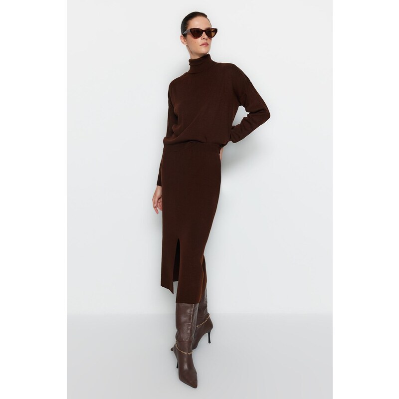 Trendyol Brown Turtleneck Knitwear Two Piece Set