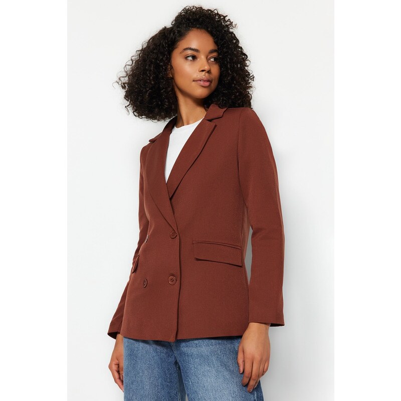 Trendyol Brown Regular Lined Double Breasted Closure Woven Blazer Jacket