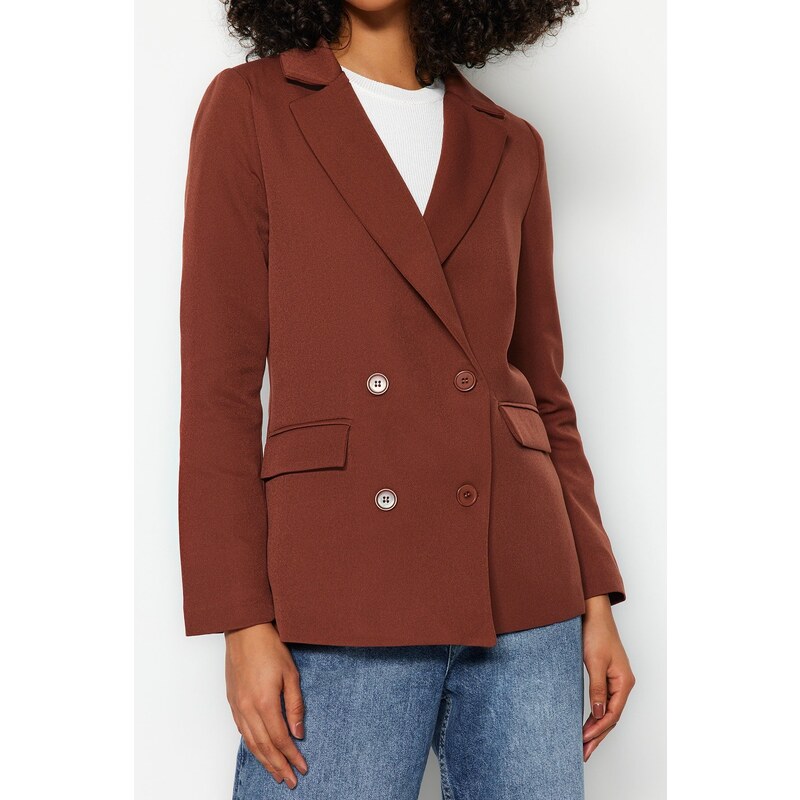 Trendyol Brown Regular Lined Double Breasted Closure Woven Blazer Jacket