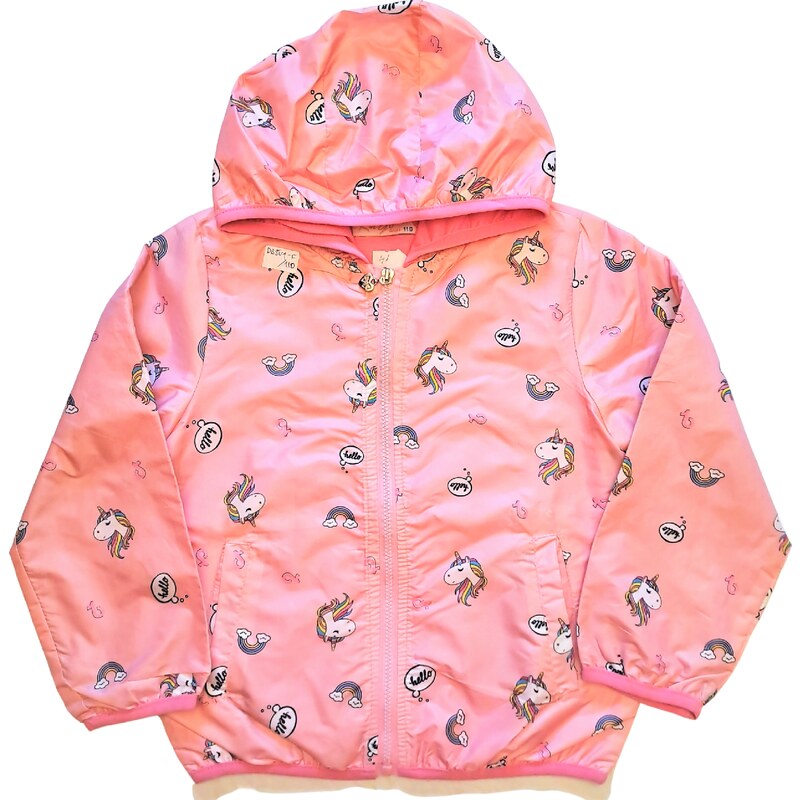 KUGO-Dívčí tenká šustáková bunda Jednorožci světle růžová