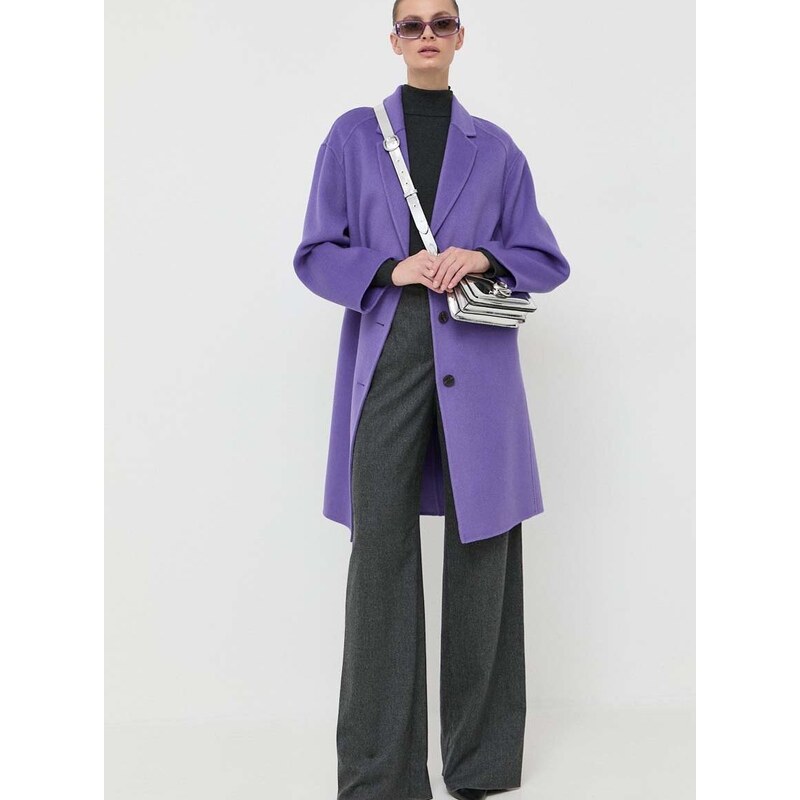 Vlněný kabát Beatrice B fialová barva, přechodný, oversize