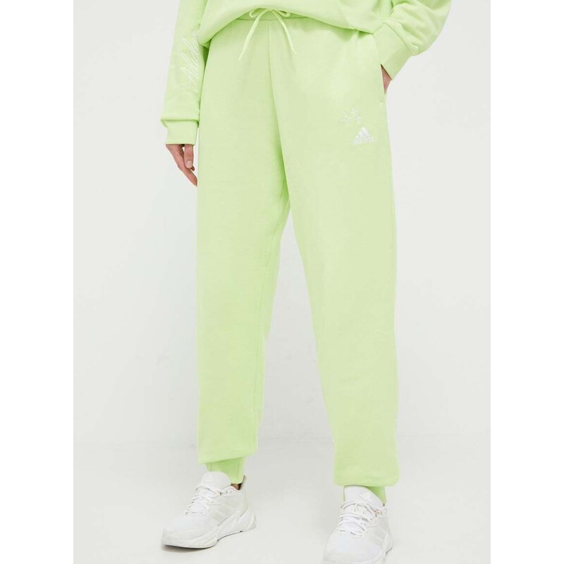 Bavlněné kalhoty adidas zelená barva, hladké