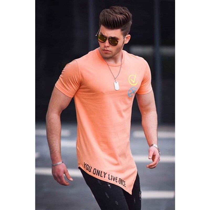 Madmext Asymmetric Cut Orange Men's T-Shirt 5665