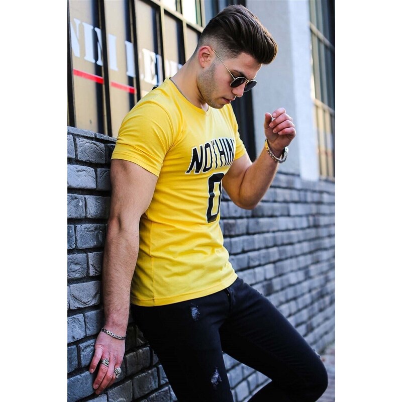 Madmext Printed Yellow T-Shirt 4394