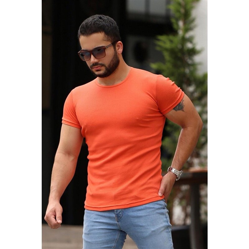 Madmext Crew Neck Basic Orange T-Shirt 4077