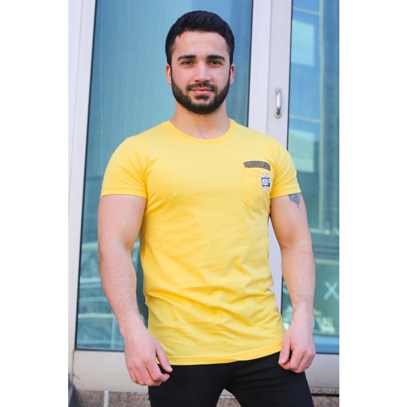 Madmext Crest Detailed Yellow T-Shirt 3025