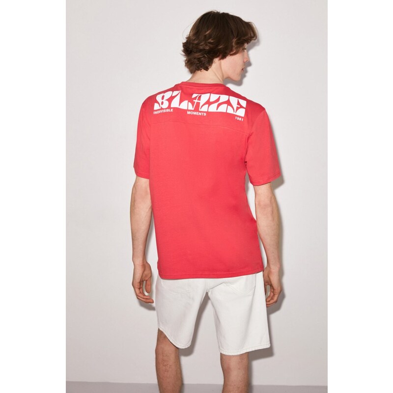 GRIMELANGE Men's Blaze Oversize Fit 100% Cotton Thick Textured Printed T-shirt
