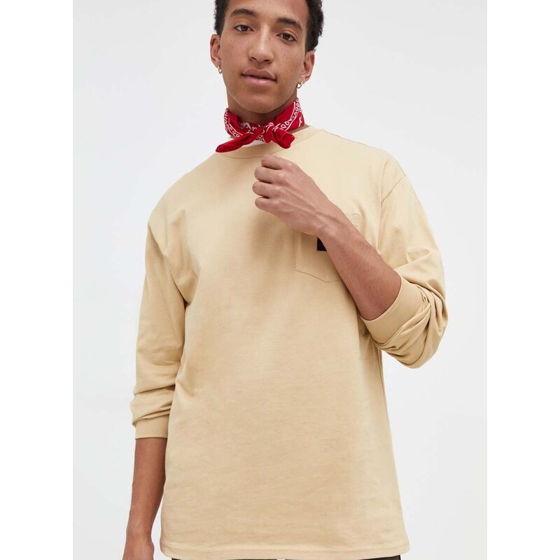 Bavlněné tričko s dlouhým rukávem Vans béžová barva