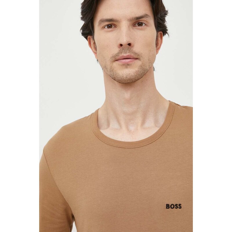 Bavlněné tričko BOSS 3-pack béžová barva
