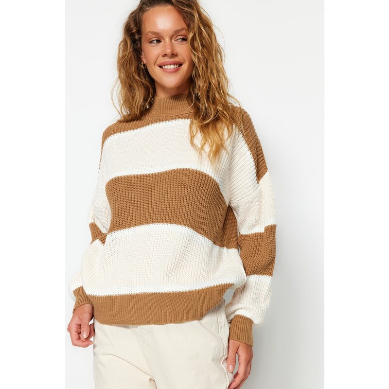 Trendyol Camel Oversized pletený svetr