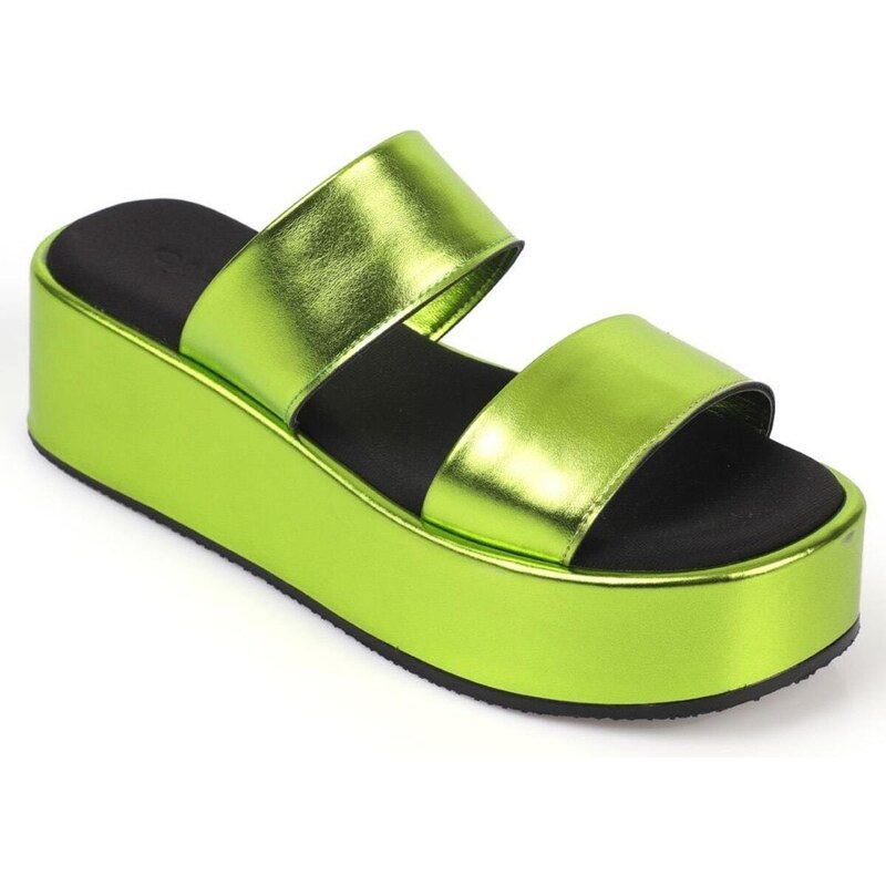 Capone Outfitters Capone Double Strap Wedge Heels Womens Metallic Pistachio Flatform Sandals.