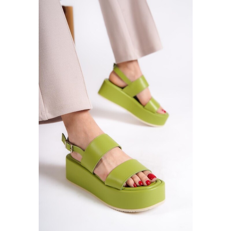 Capone Outfitters Capone Women's Chunky Double Strap Wedge Heels Pistachio Women's Flatform Sandals