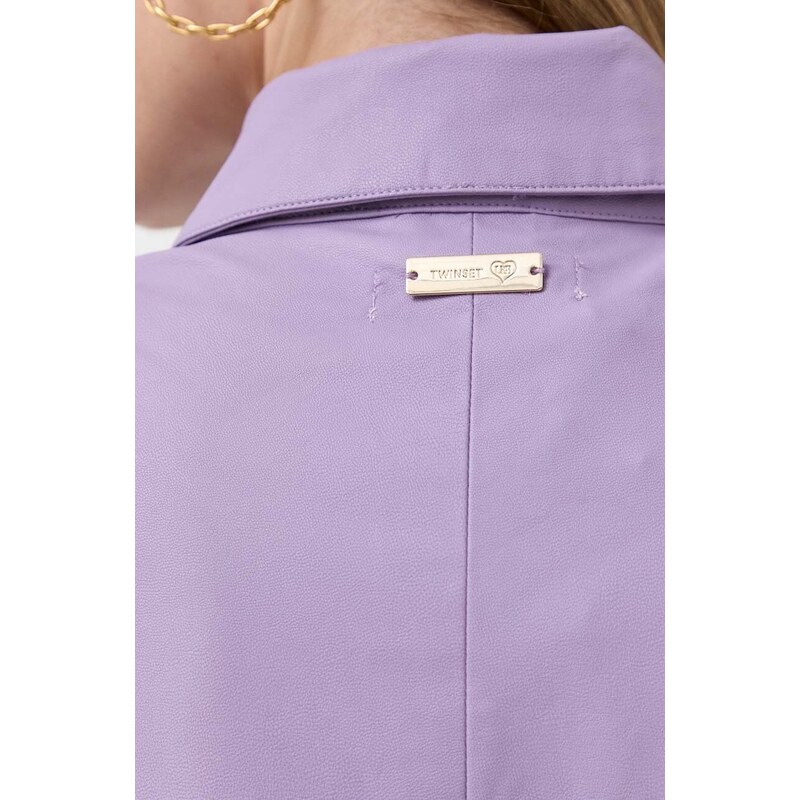 Košile Twinset dámská, fialová barva, regular, s klasickým límcem