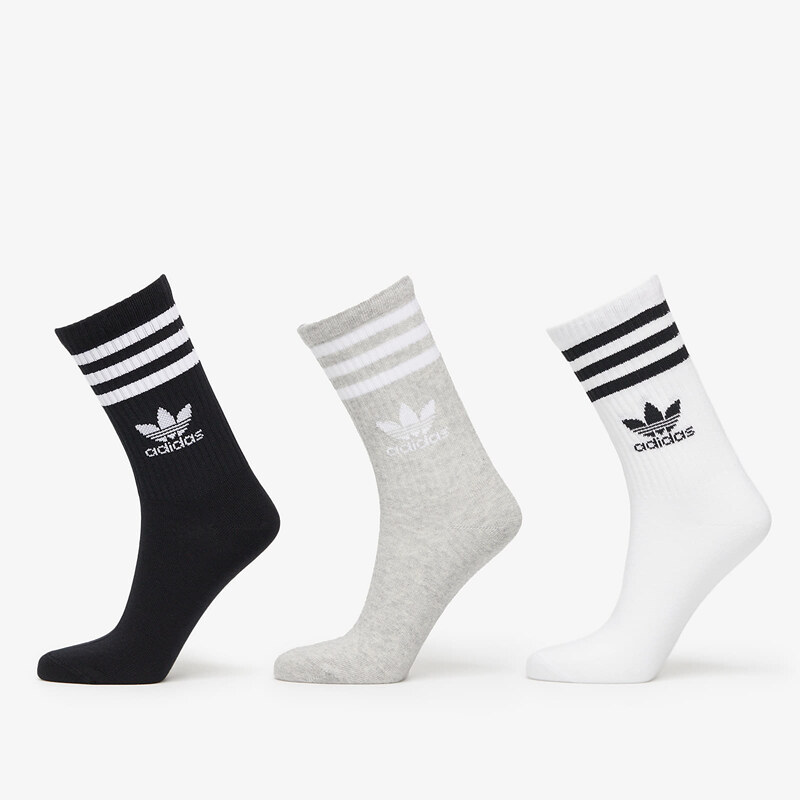 adidas Originals Pánské ponožky adidas Mid Cut Crew Socks 3-Pack White/ Medium Grey Heather/ Black