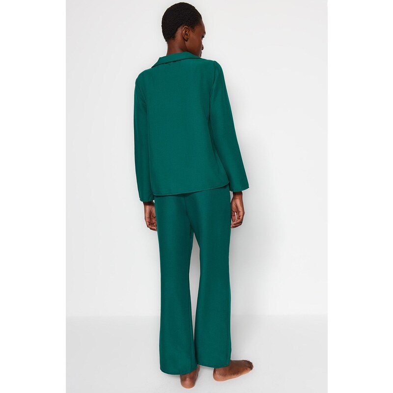Trendyol Emerald Embroidered Shirt-Pants Woven Pajamas Set
