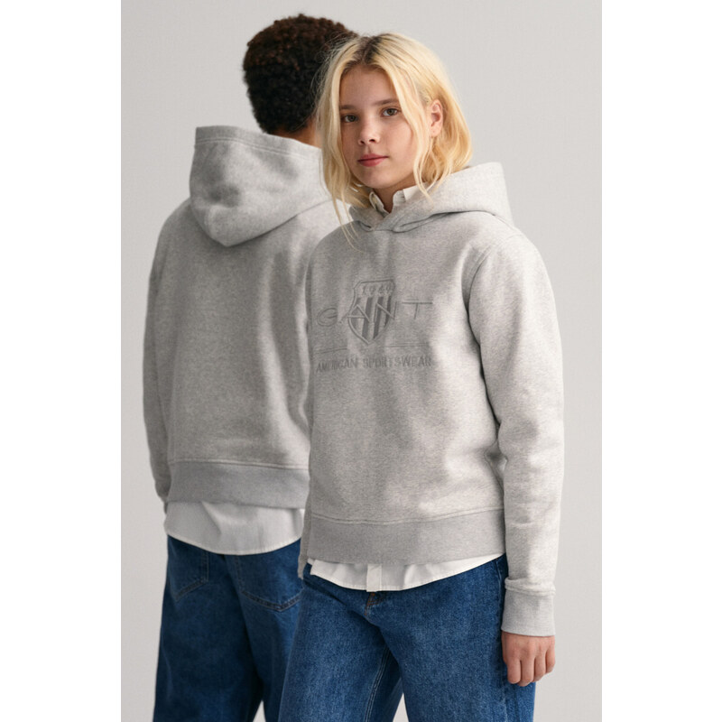 MIKINA GANT TONAL SHIELD HOODIE šedá 122/128